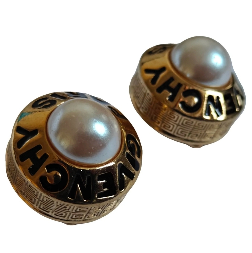 Superb Givenchy Gold and Pearl Statement Clip On Earrings